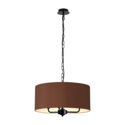 Banyan 3 Light Multi Arm Pendant With 50cm x 20cm Dual Faux Silk Fabric Shade Matt Black/Raw Cocoa