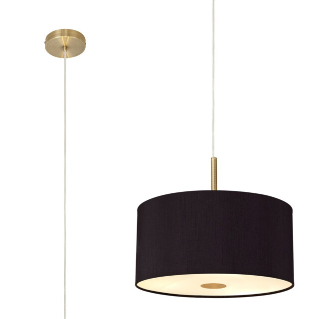Baymont Antique Brass 5 Light E27 Single Pendant With 40cm x 18cm Dual Faux Silk Shade, Black/Green Olive - image 1