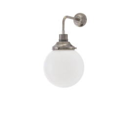Bamako 20cm Globe Wall Light, Antique Silver, Opal Glass - thumbnail 1