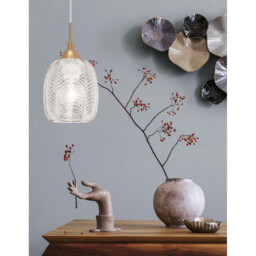 Vario Dome Pendant Ceiling Light Clear Glass, Satin Gold Metal LED E27 - thumbnail 2