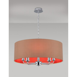 Banyan 5 Light Multi Arm Pendant, E14 Polished Chrome With 60cm x 22cm Dual Faux Silk Shade, Antique Gold/Ruby - thumbnail 2