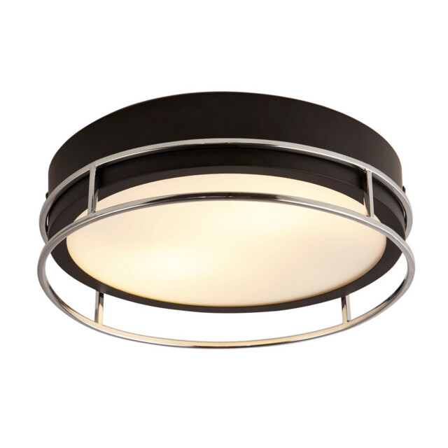 Phoenix 2 Light Flush Black, Chrome, Frosted Glass - image 1