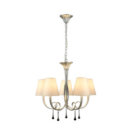 Paola Pendant 70cm Round, 5 x E14 (Max 40W), Silver Painting, Cream Shades