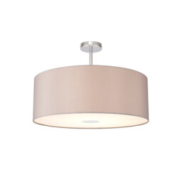 Baymont Polished Chrome E27 Semi Flush With 60cm x 22cm Faux Silk Shade, Grey/White Laminate