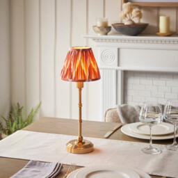 Burley Rechargeable Brushed Aged Brass Plate Table Lamp with Apricot Orange Fabric Zigzag Shade 16cm Integrated LED - thumbnail 2
