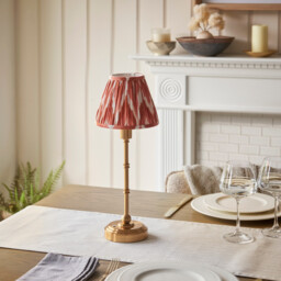 Burley Rechargeable Brushed Aged Brass Plate Table Lamp with Apricot Orange Fabric Zigzag Shade 16cm Integrated LED - thumbnail 3