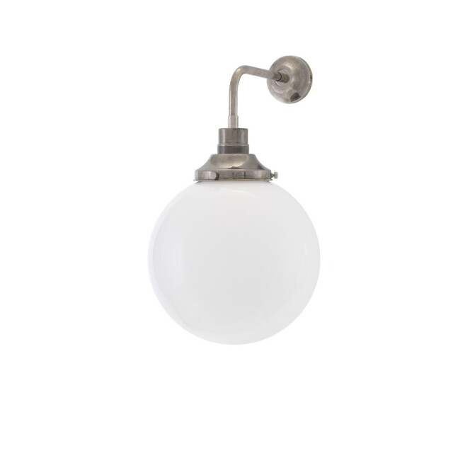 Bamako 25cm Globe Wall Light, Antique Silver, Opal Glass - image 1
