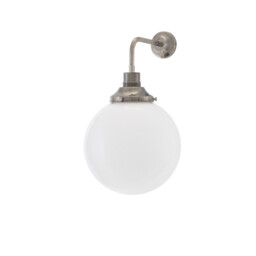 Bamako 25cm Globe Wall Light, Antique Silver, Opal Glass - thumbnail 1
