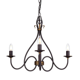 Windermere Multi Arm Chandelier 3 Light Rust, Gold Finish - Shades Not Included, E14