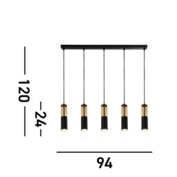 Merrygold 5 Light Bar Ceiling Pendant, Amber Acrylic & Black - thumbnail 5