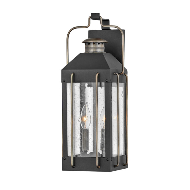 Hinkley Fitzgerald Outdoor Wall Lantern Textured Black with Burnished Bronze, IP44 - image 1