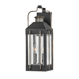Hinkley Fitzgerald Outdoor Wall Lantern Textured Black with Burnished Bronze, IP44