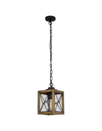 Clarendon Pendant, 1 x E27, Wood Effect & Black, Clear Glass, IP54, 2yrs Warranty - thumbnail 5
