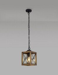 Clarendon Pendant, 1 x E27, Wood Effect & Black, Clear Glass, IP54, 2yrs Warranty - thumbnail 3