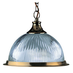 American Diner 1 Light Dome Ceiling Pendant Antique Brass, Ribbed Glass, E27 - thumbnail 2