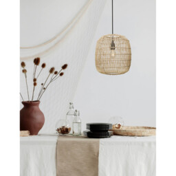 Melody 30.5cm Dome Pendant Ceiling Light Natural Rattan Black Fabric Wire, Base LED E27 - thumbnail 2