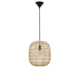 Melody 30.5cm Dome Pendant Ceiling Light Natural Rattan Black Fabric Wire, Base LED E27 - thumbnail 1