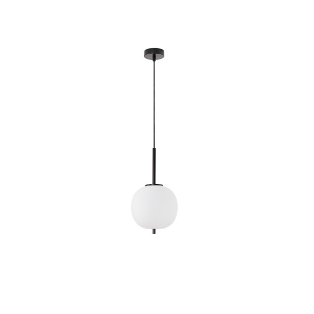 Lato 18.5cm Globe Pendant Ceiling Light Black Metal, Opal Glass LED E14 - image 1