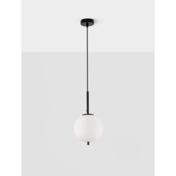 Lato 18.5cm Globe Pendant Ceiling Light Black Metal, Opal Glass LED E14 - thumbnail 5