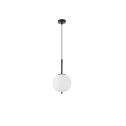 Lato 18.5cm Globe Pendant Ceiling Light Black Metal, Opal Glass LED E14