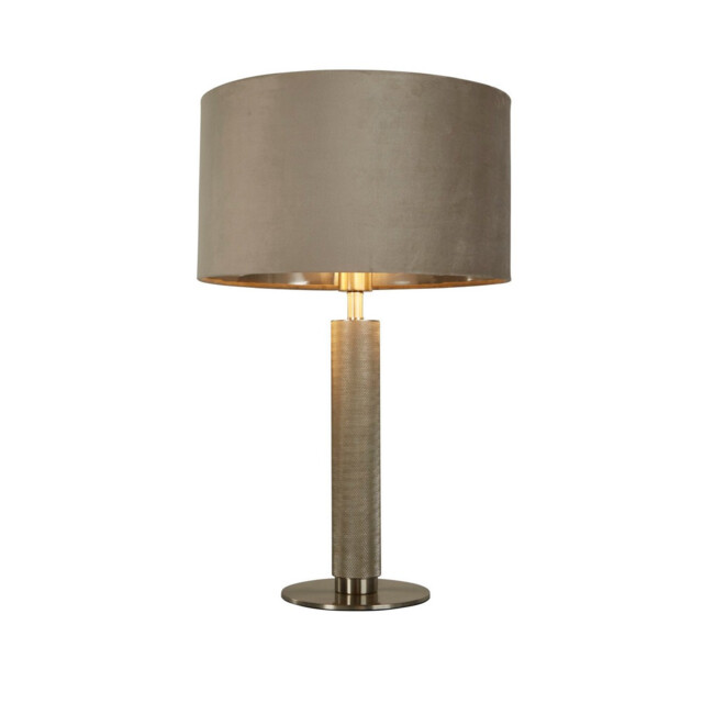 London Table Lamp, Knurled Satin Silver, Taupe Velvet Shade - image 1