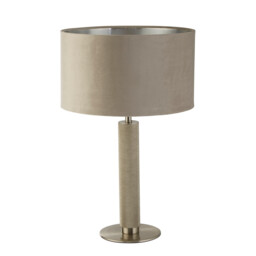London Table Lamp, Knurled Satin Silver, Taupe Velvet Shade - thumbnail 2