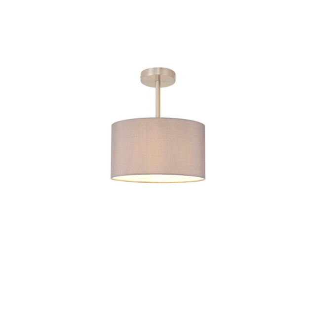 Baymont Satin Nickel E27 Semi Flush With 30cm x 17cm Faux Silk Shade, Grey/White Laminate - image 1