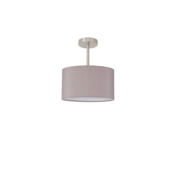 Baymont Satin Nickel E27 Semi Flush With 30cm x 17cm Faux Silk Shade, Grey/White Laminate - thumbnail 5