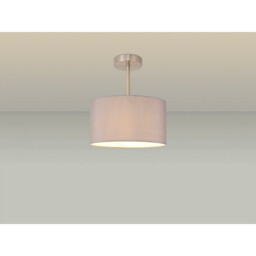 Baymont Satin Nickel E27 Semi Flush With 30cm x 17cm Faux Silk Shade, Grey/White Laminate - thumbnail 2