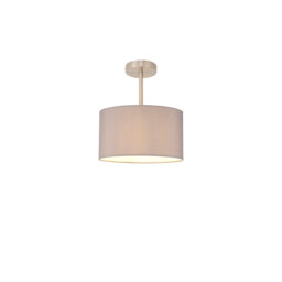 Baymont Satin Nickel E27 Semi Flush With 30cm x 17cm Faux Silk Shade, Grey/White Laminate