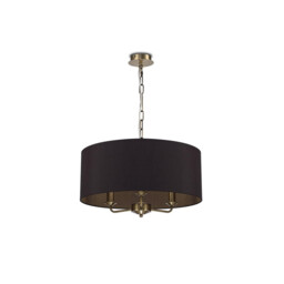 Banyan 3 Light Multi Arm Pendant, E14 Antique Brass With 50cm x 20cm Dual Faux Silk Shade, Black/Green Olive - thumbnail 5