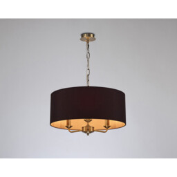 Banyan 3 Light Multi Arm Pendant, E14 Antique Brass With 50cm x 20cm Dual Faux Silk Shade, Black/Green Olive - thumbnail 2