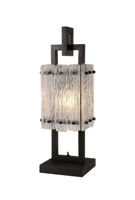 Western Table Lamp, 1 Light E27, Matt Black, Crystal Sand Glass - image 1