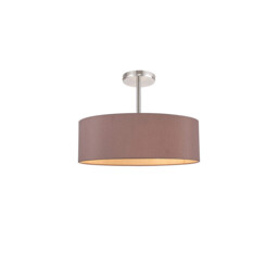 Baymont Polished Chrome 5 Light E27 Semi Flush Fixture, With 45cm x 15cm Dual Faux Silk Shade, Taupe/Halo Gold