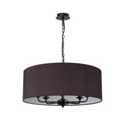 Banyan 5 Light Multi Arm Pendant With 60cm x 22cm Faux Silk Fabric Shade Matt Black/Black - thumbnail 5
