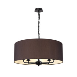Banyan 5 Light Multi Arm Pendant With 60cm x 22cm Faux Silk Fabric Shade Matt Black/Black