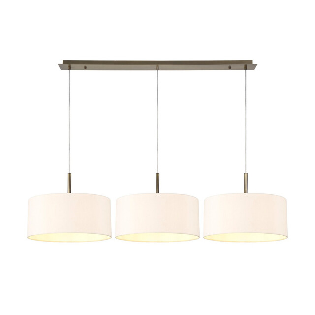 Baymont Antique Brass 3 Light E27 Linear Pendant With 40cm x 18cm Dual Faux Silk Shade, Nude Beige/Moonlight - image 1