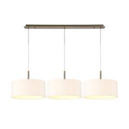 Baymont Antique Brass 3 Light E27 Linear Pendant With 40cm x 18cm Dual Faux Silk Shade, Nude Beige/Moonlight