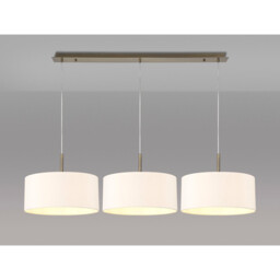 Baymont Antique Brass 3 Light E27 Linear Pendant With 40cm x 18cm Dual Faux Silk Shade, Nude Beige/Moonlight - thumbnail 2
