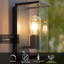 Claire Modern Wall Lantern Light Outdoor, PIR Sensor - 1xE27 - IP54 - Anthracite - thumbnail 2