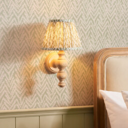 Bibury Natural Ash Wall Light with Herb Garden Green Fabric Leaf Shade 20cm B22 - thumbnail 3