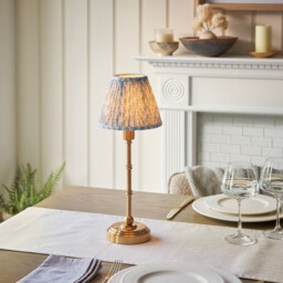 Burley Rechargeable Brushed Aged Brass Plate Table Lamp with Shell Bay Blue Fabric Leaf Shade 16cm Integrated LED - thumbnail 2