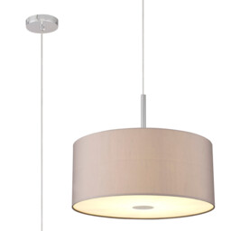 Baymont Polished Chrome 3 Light E27 Single Pendant With 50cm x 20cm Faux Silk Shade, Grey/White Laminate
