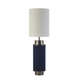 Flask 1 Light Table Lamp, Blue Linen, Black Nickel And White Shade - thumbnail 2