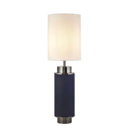 Flask 1 Light Table Lamp, Blue Linen, Black Nickel And White Shade - thumbnail 1