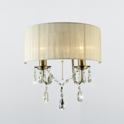 Olivia Wall Lamp Switched with Ivory Cream Shade 2 Light Antique Brass, Crystal - thumbnail 2