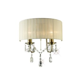 Olivia Wall Lamp Switched with Ivory Cream Shade 2 Light Antique Brass, Crystal