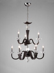 Nardini Ceiling Pendant Chandelier 2 Tier 9 Light Polished Chrome Dark Brown Faux Leather, Crystal - thumbnail 2