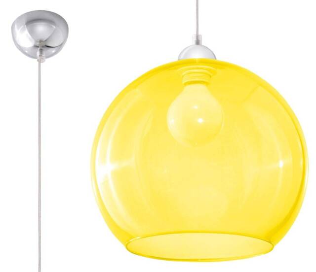 Ball 1 Light Glass Dome Ceiling Pendant Yellow, Chrome, E27 - image 1