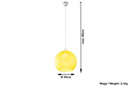 Ball 1 Light Glass Dome Ceiling Pendant Yellow, Chrome, E27 - thumbnail 5